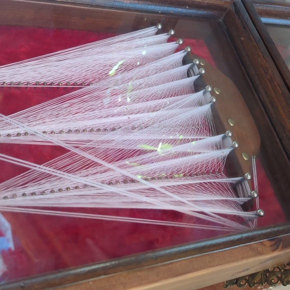 Vintage Handmade String Art Nautical Ship Red Velvet and Wood Shadow Box - Picture 4 of 7